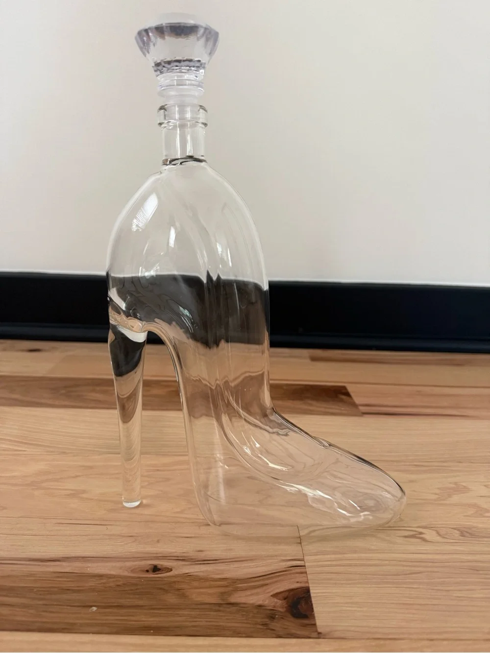 Clear Glass High-Heel Shoe Decanter with Faceted Stopper
